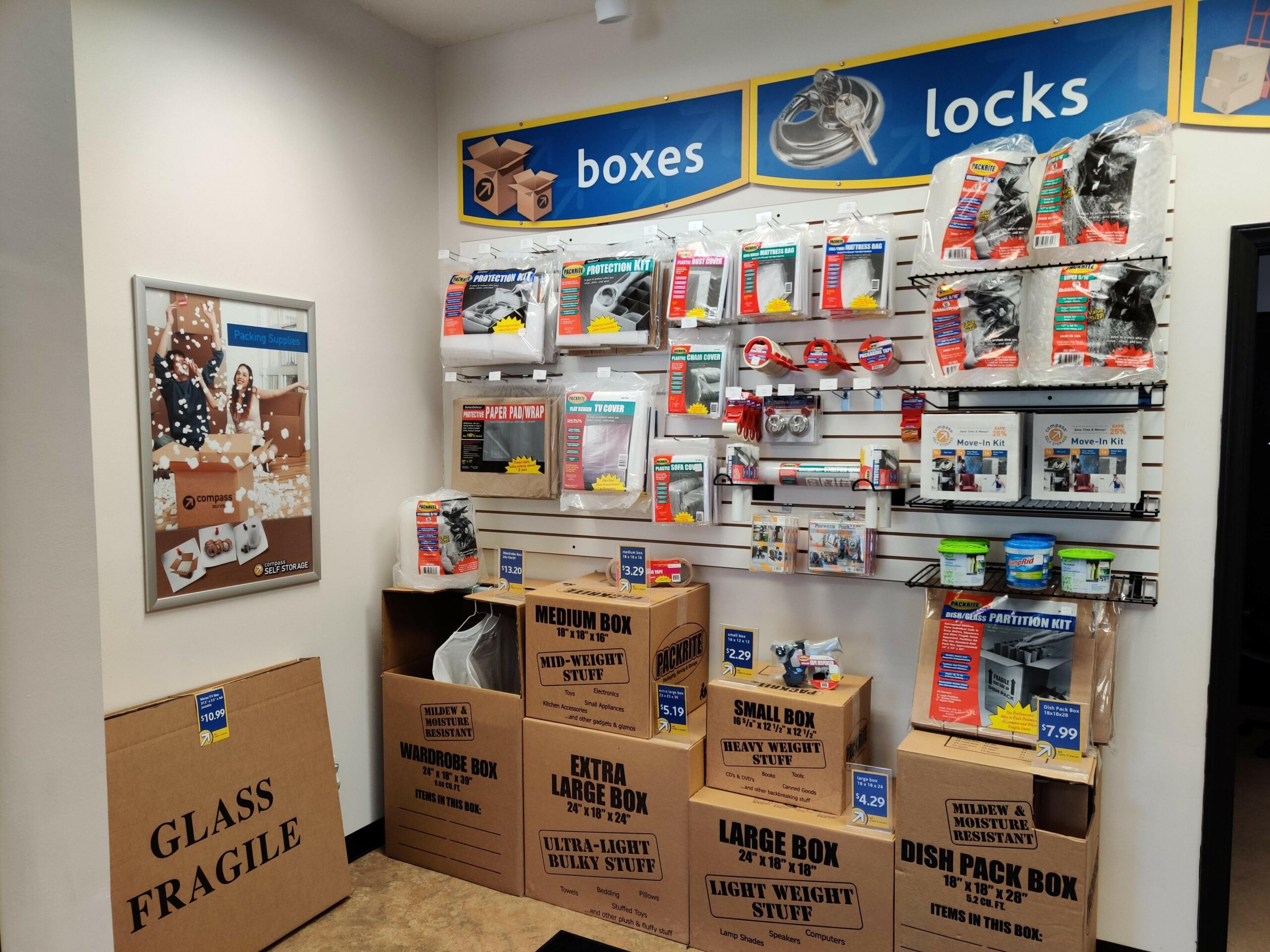 Packing supplies at Compass Self Storage.