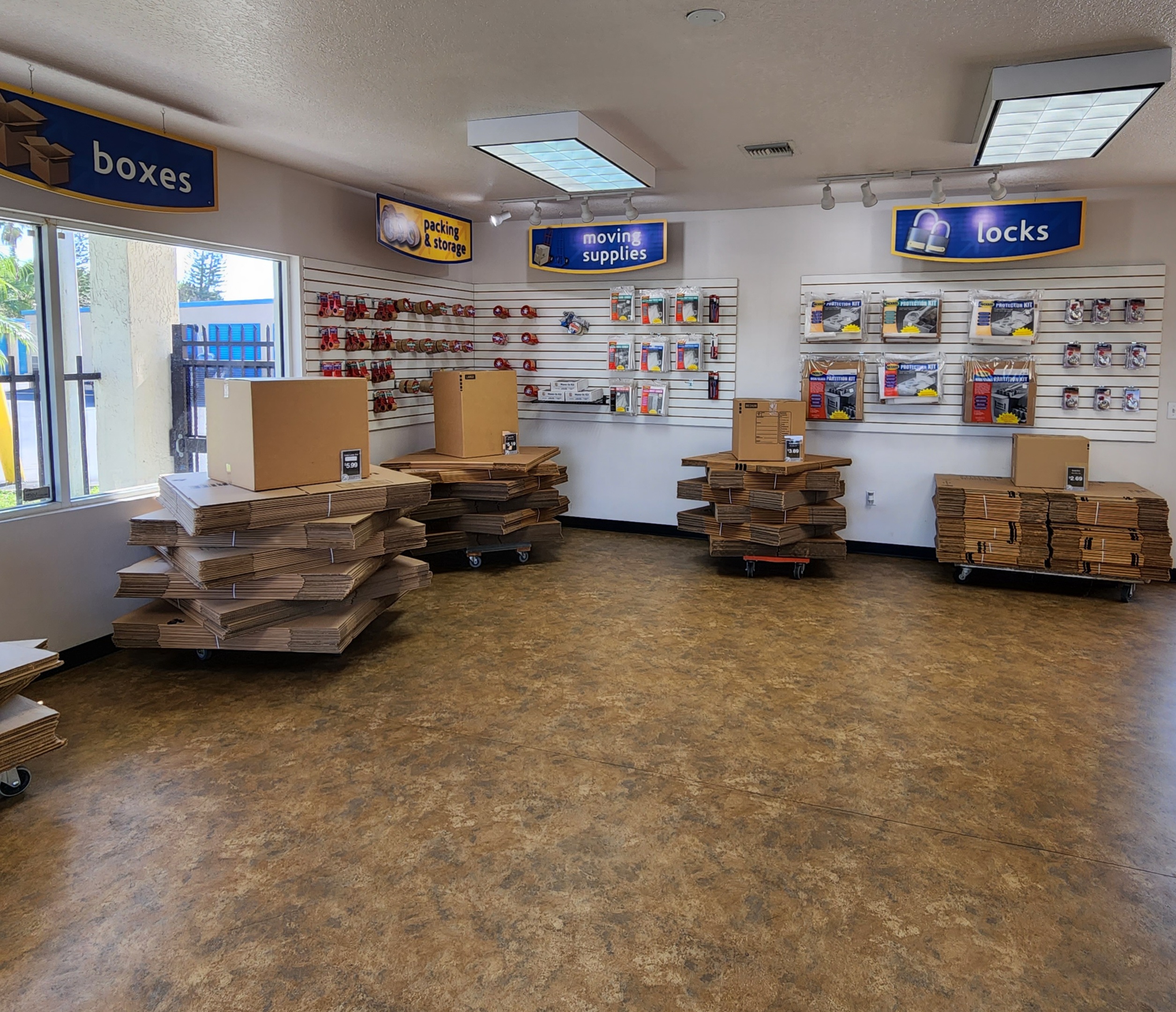 Moving boxes and other supplies for sale.