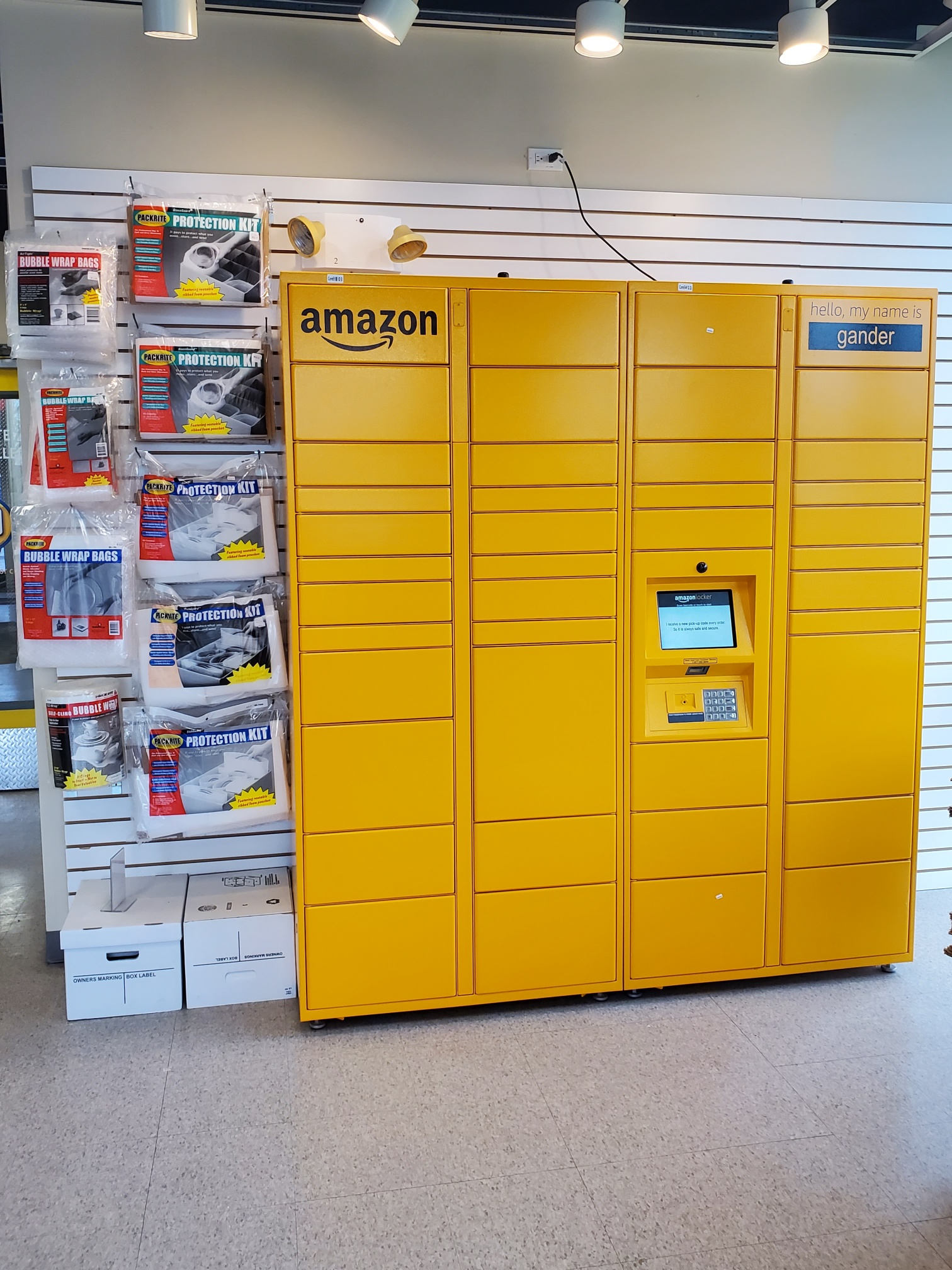 Packing supplies and Amazon Hub storage box available at Compass Self Storage.