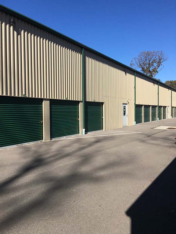 Large outdoor storage units with drive-up access.