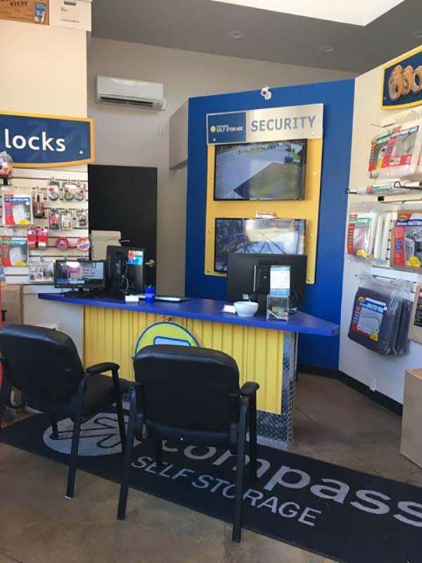Compass Self Storage office with chairs for guests.