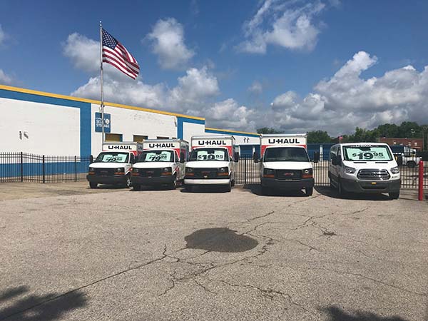 U-Hauls trucks parked.