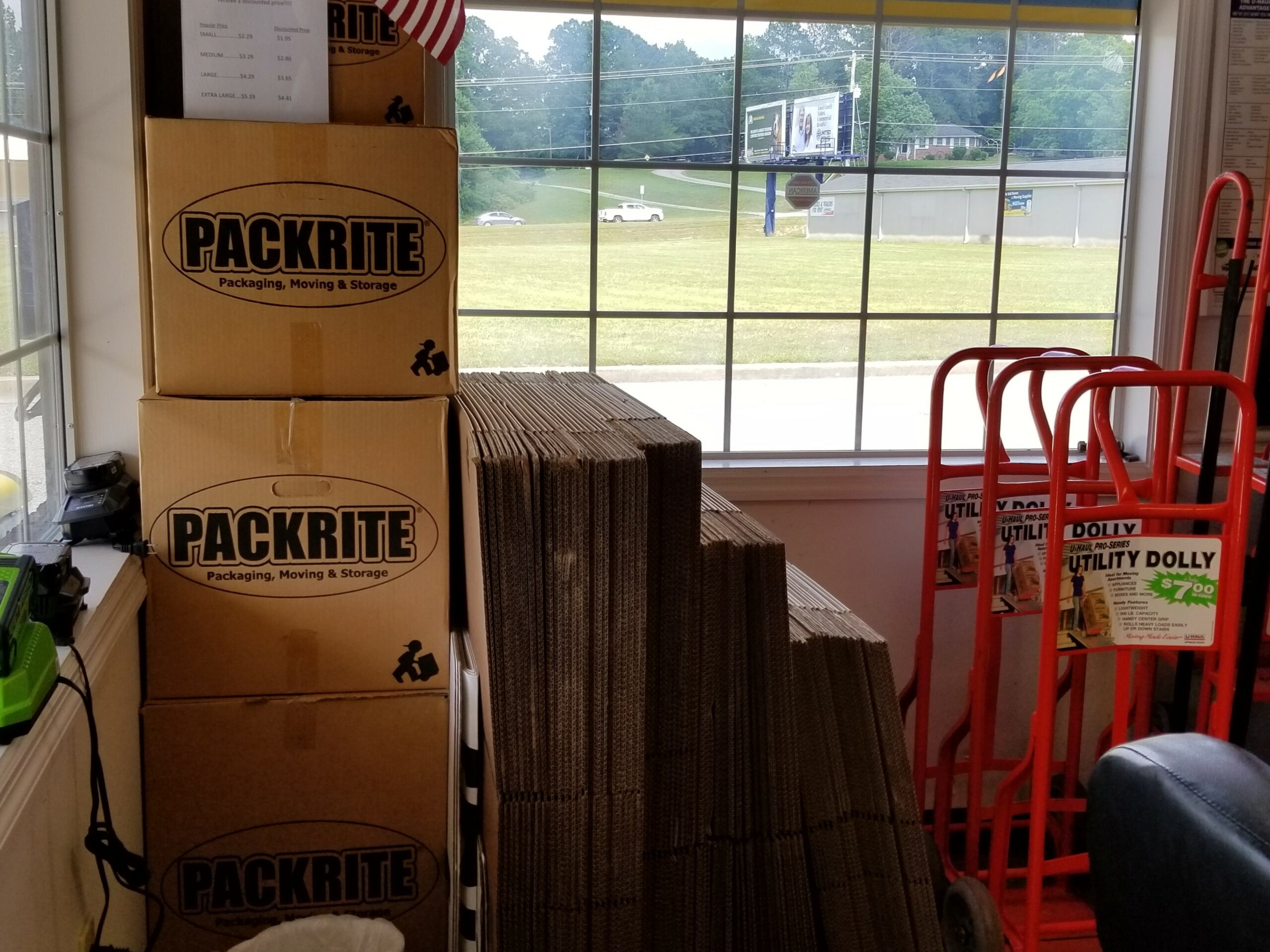 Moving supplies at Compass Self Storage.