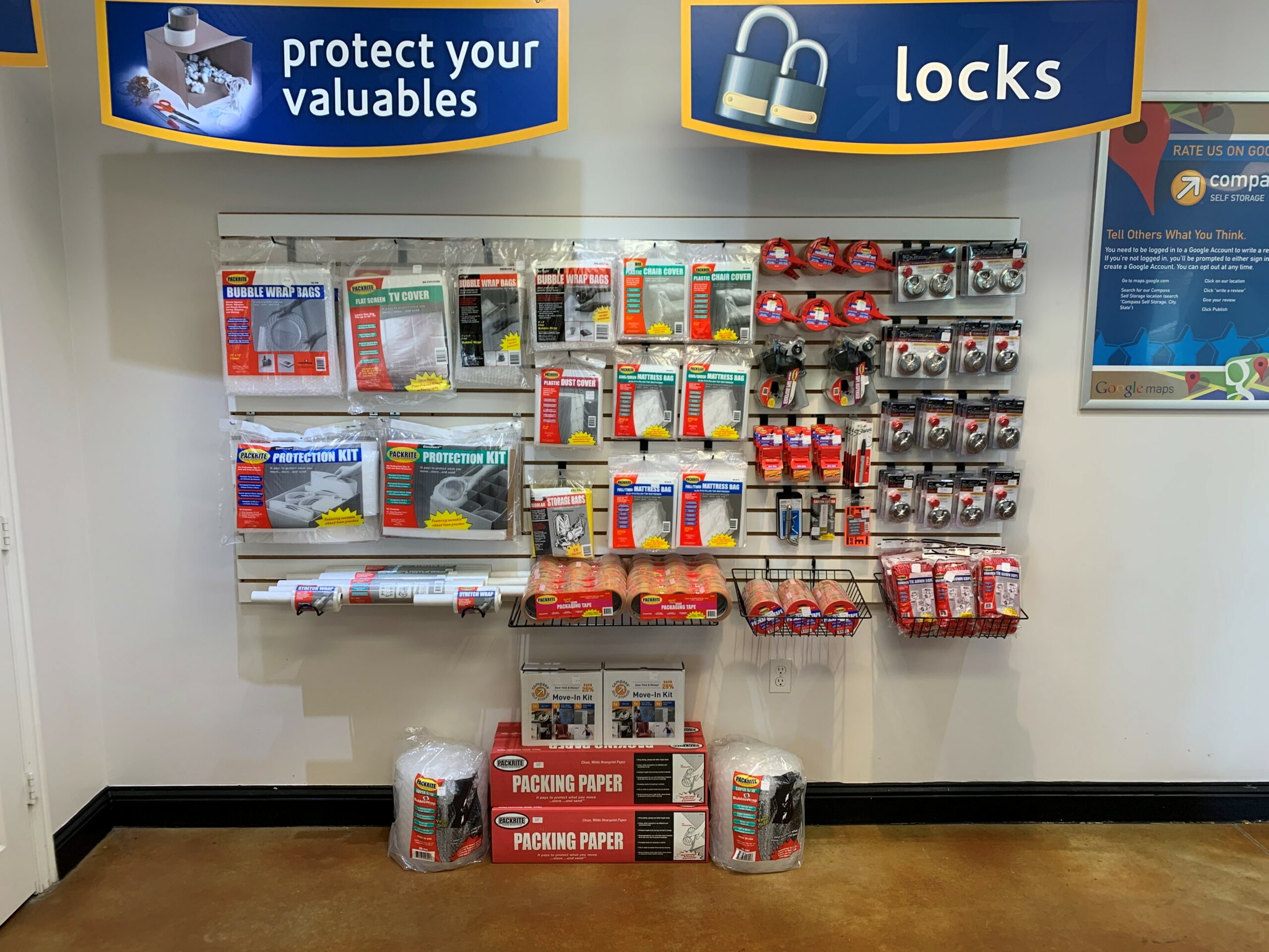 Packing supplies for sale at Compass Self Storage.