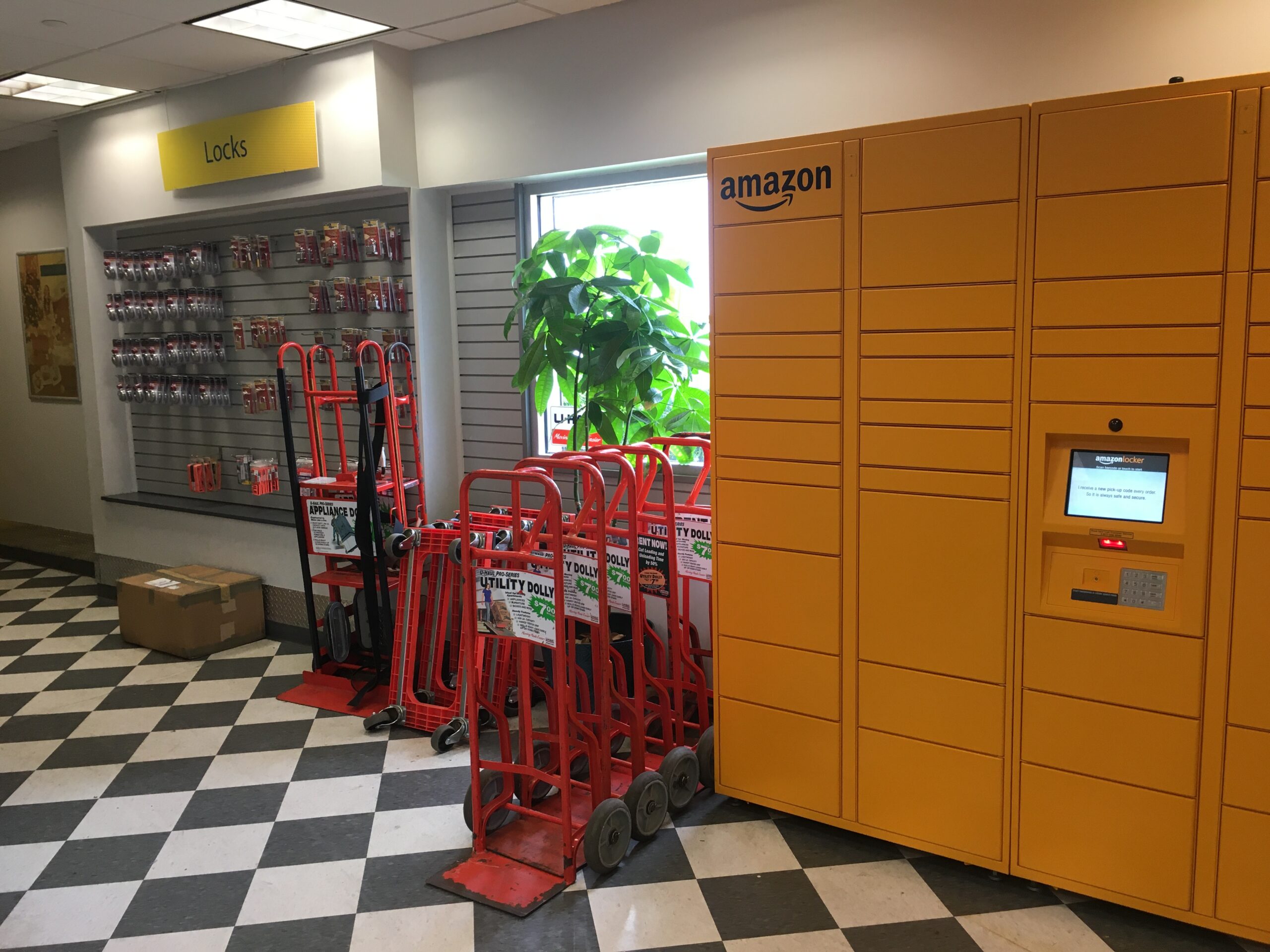 Retail area and Amazon locker at Compass Self Storage.