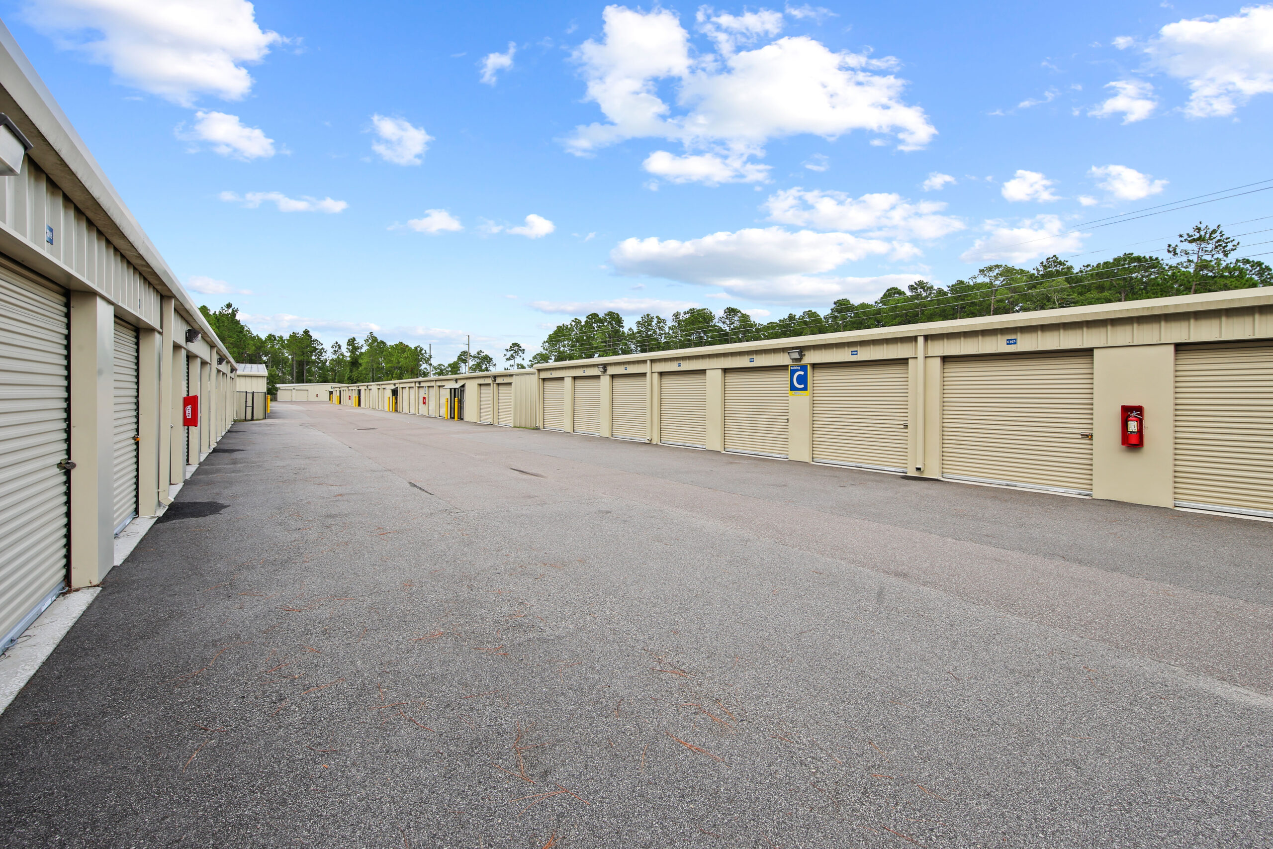 Outdoor storage units with drive-up access.