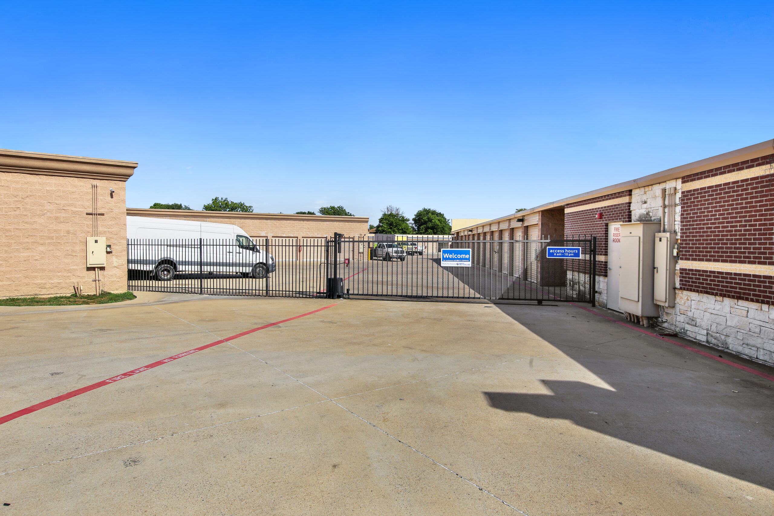 Gated entry to storage facility.