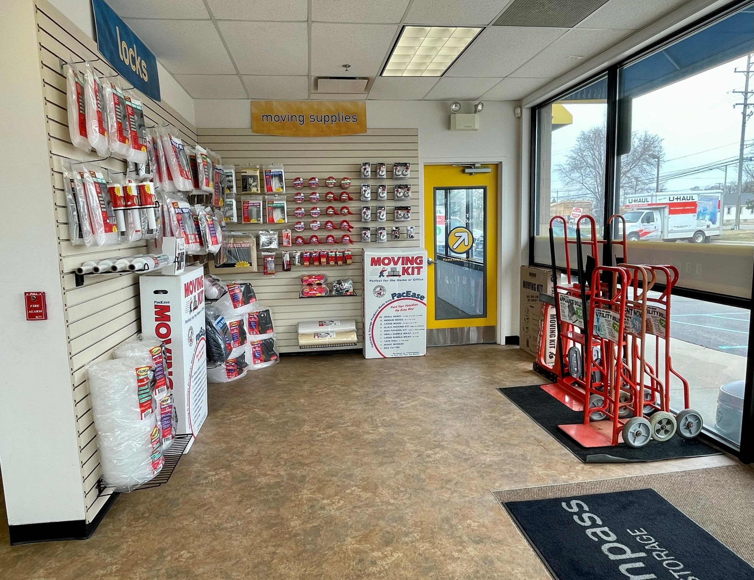 Moving supplies at Compass Self Storage.