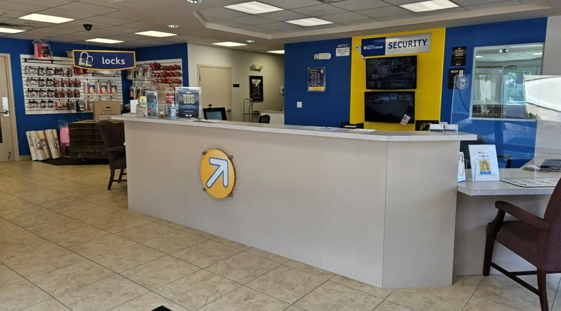 Front office with security camera and locks available to purchase.