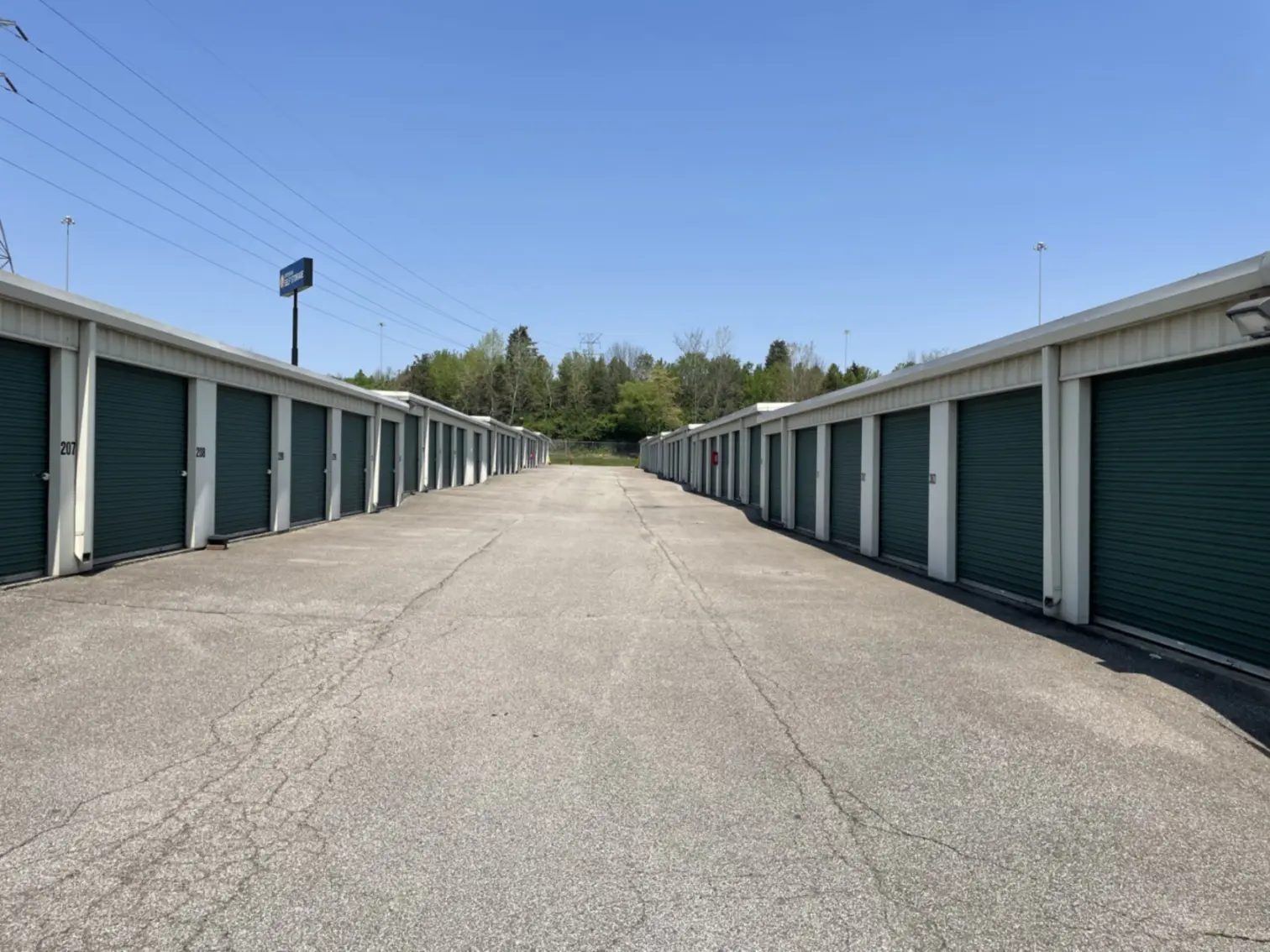 Outdoor storage units at Compass Self Storage.