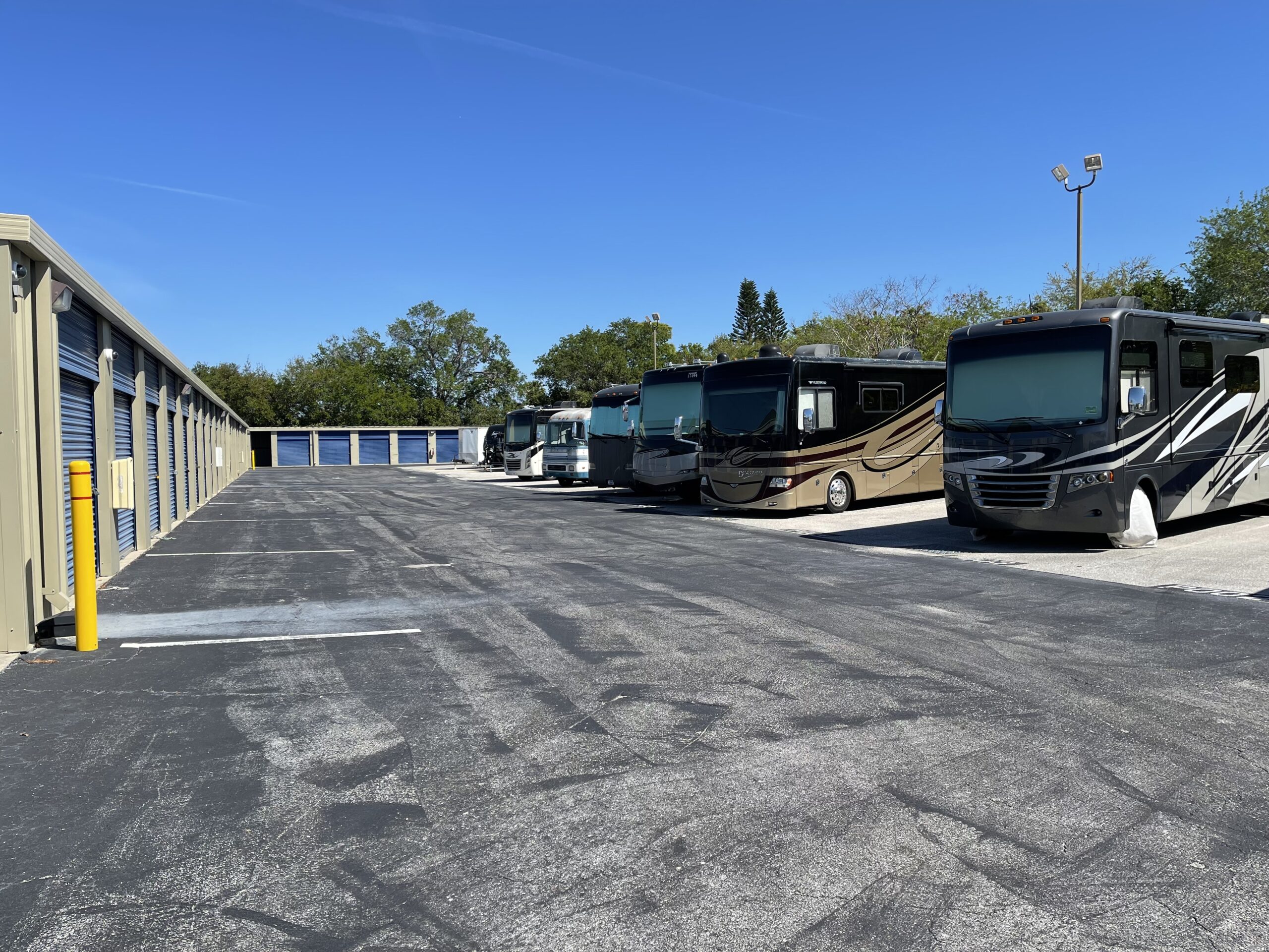 Drive-up units and RV parking at Compass Self Storage.