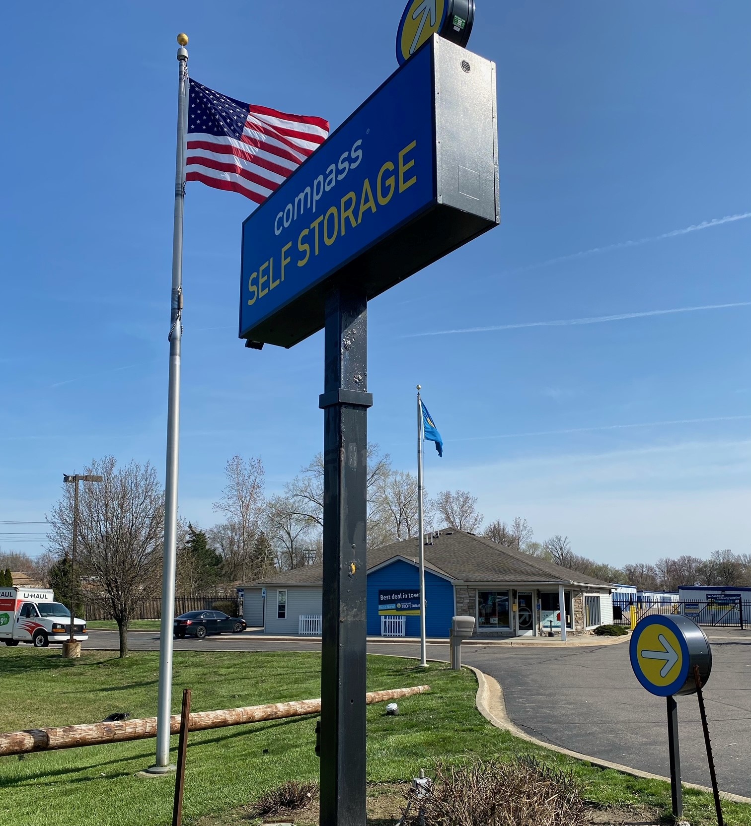 Large sign at Compass Self Storage.