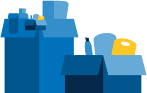 Graphic of two storage boxes filled with supplies.