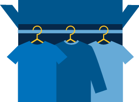 Graphic of shirts hanging in a moving box.