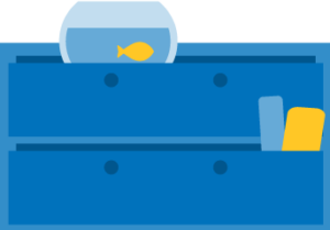 Graphic of open dresser drawers.