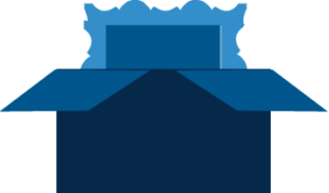 Graphic of a picture frame in a moving box.