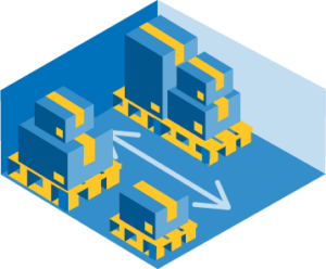 Graphic of boxes stored on pallets in a storage unit.