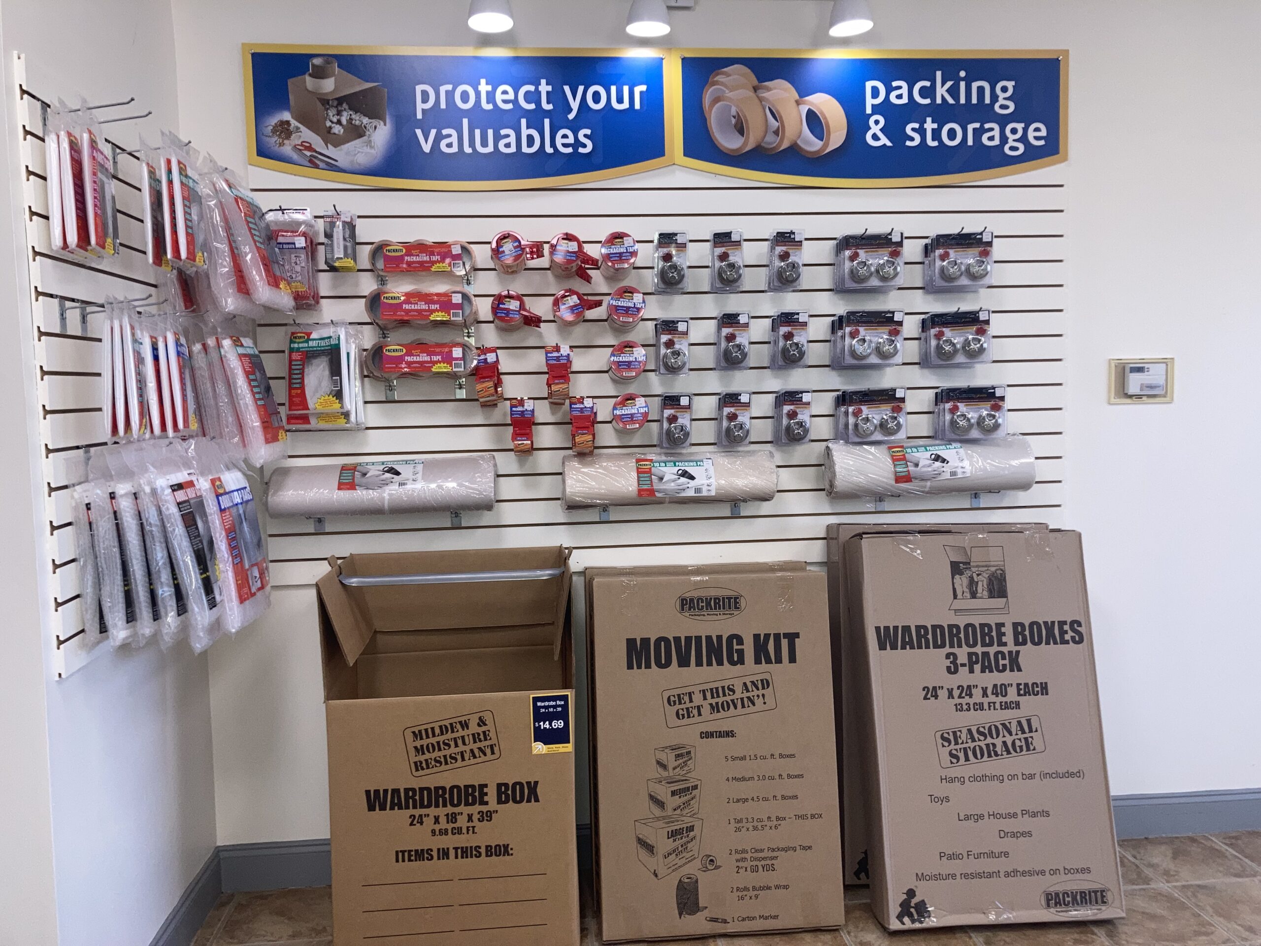 Packing supplies at Compass Self Storage.