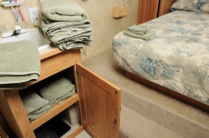Bedroom inside RV.