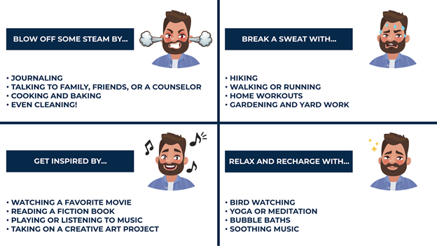 an illustration of how to de-stress while learning remotely