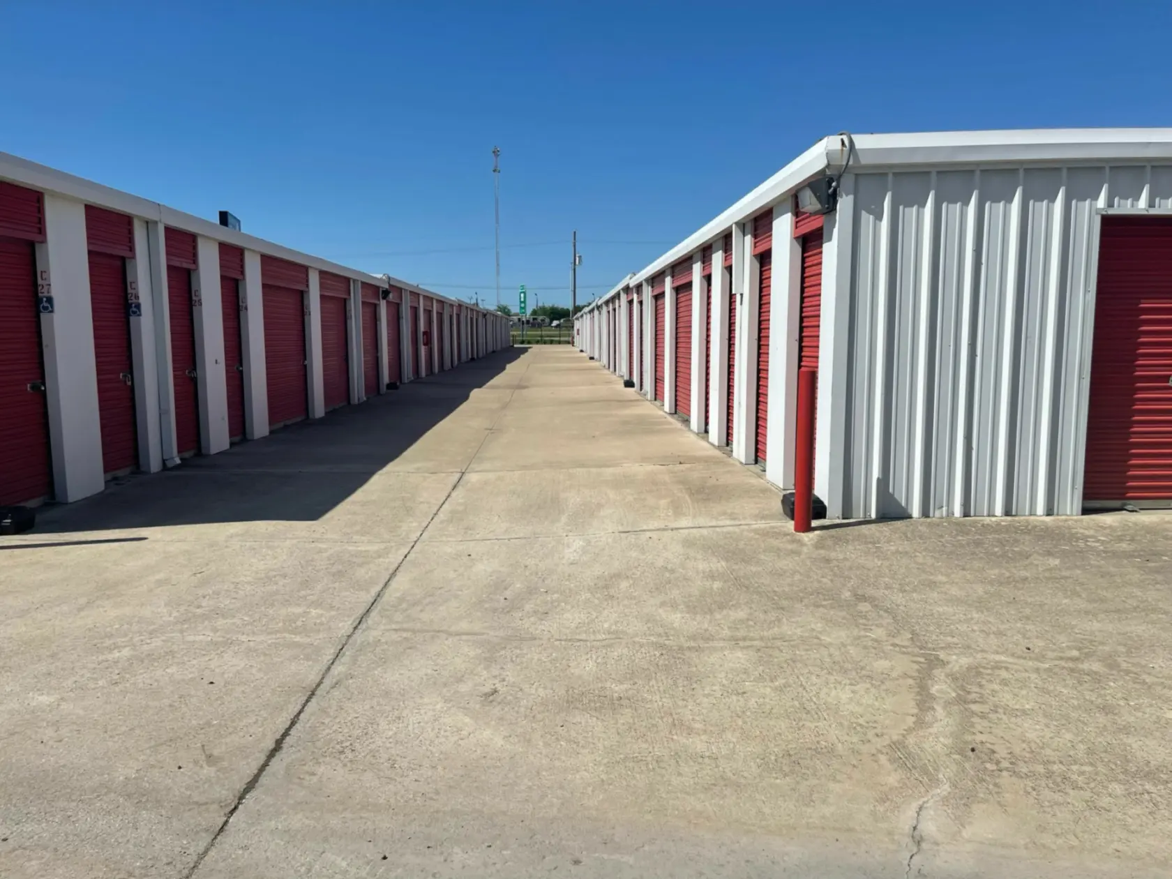 Drive-up units at Compass Self Storage.