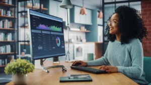 A woman working in a home office