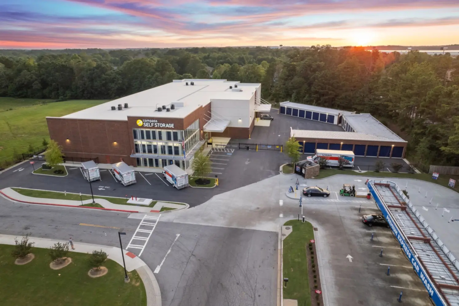 Birds eye image of Compass Self Storage building and outdoor storage units.