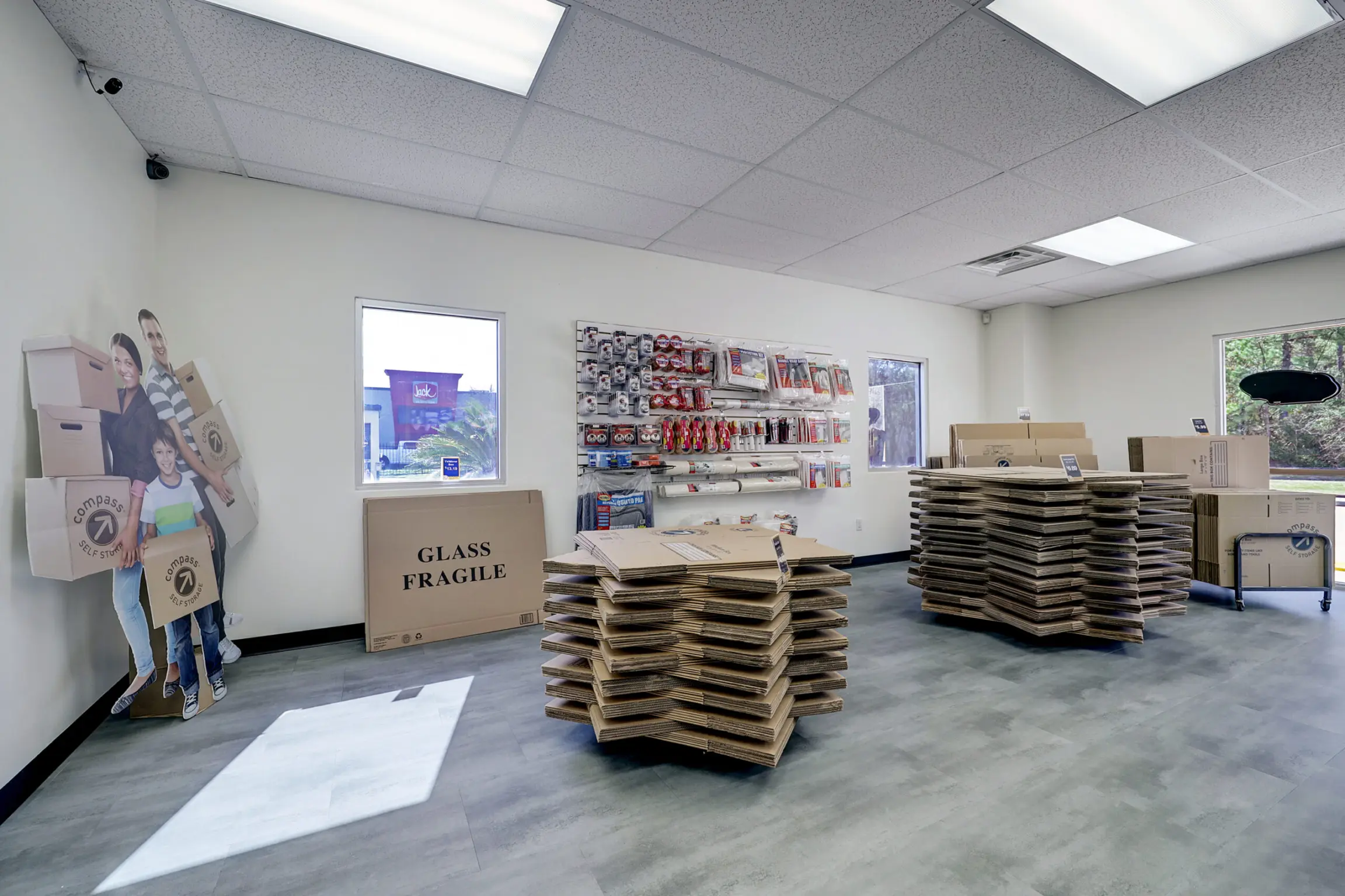 Storage boxes and other supplies for sale.