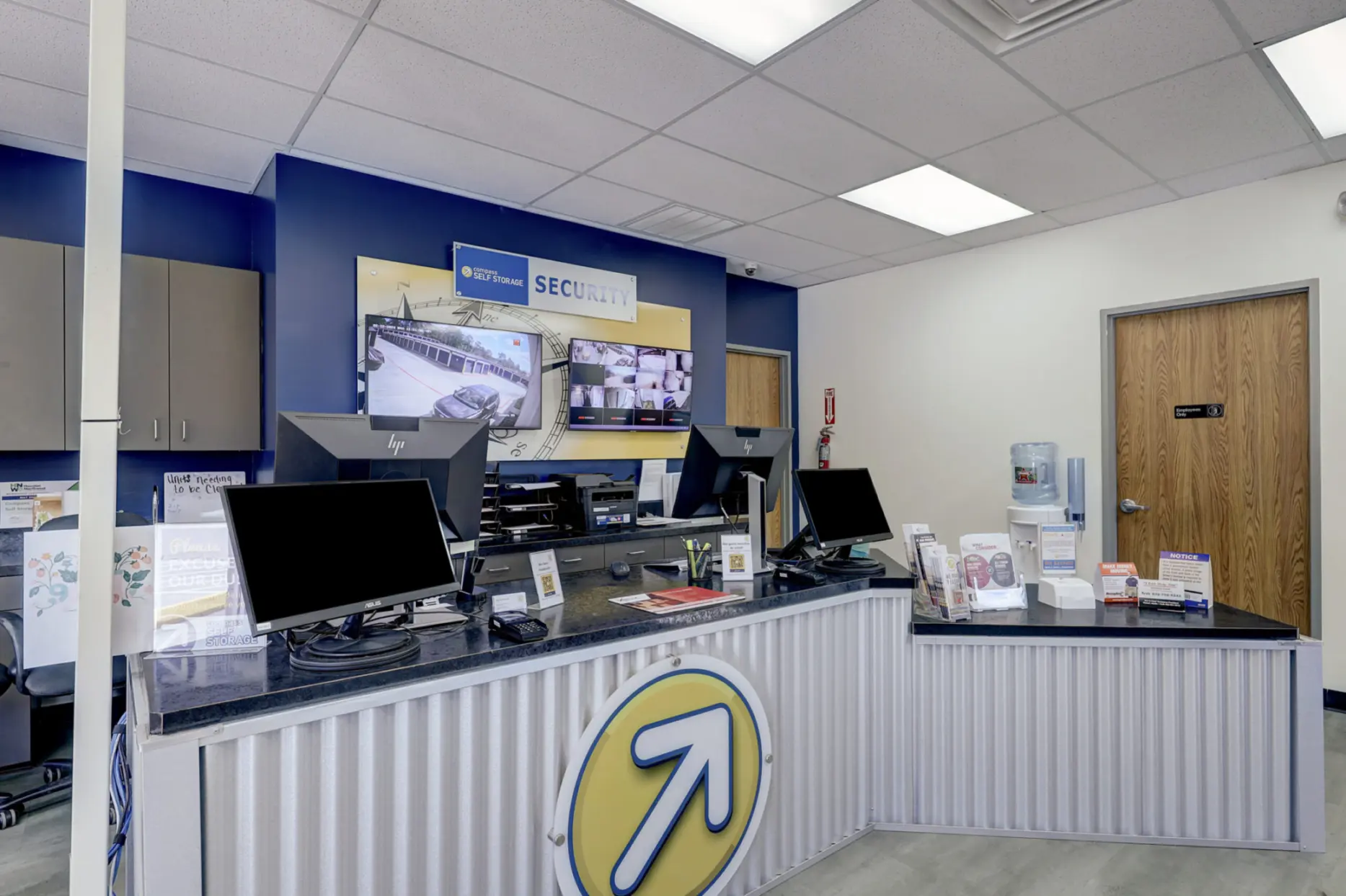 Compass Self Storage office with computers for an easy rental process.