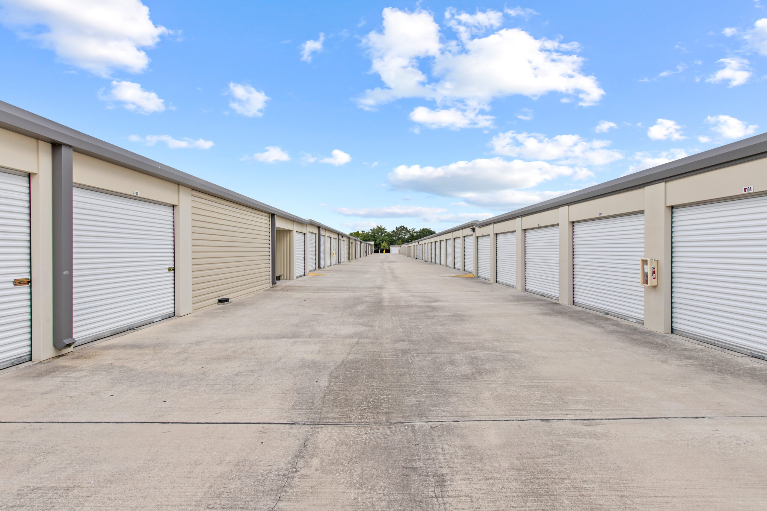 Compass Self Storage drive-up storage units.
