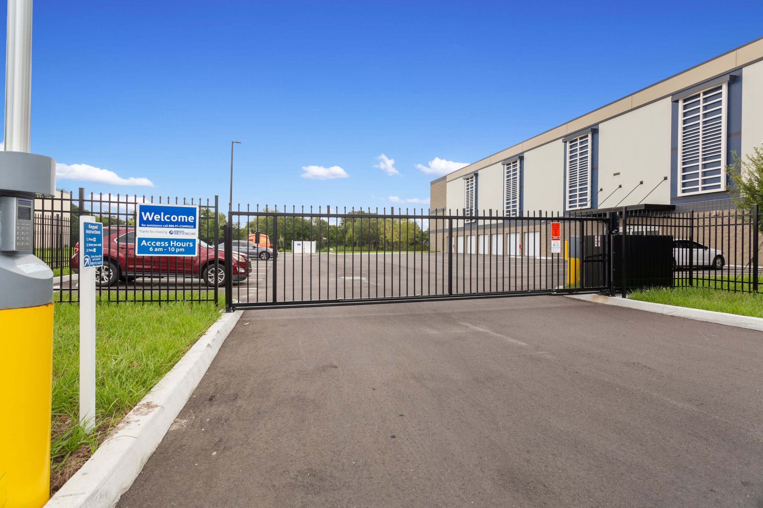 Keypad and gated entry access to storage facility.
