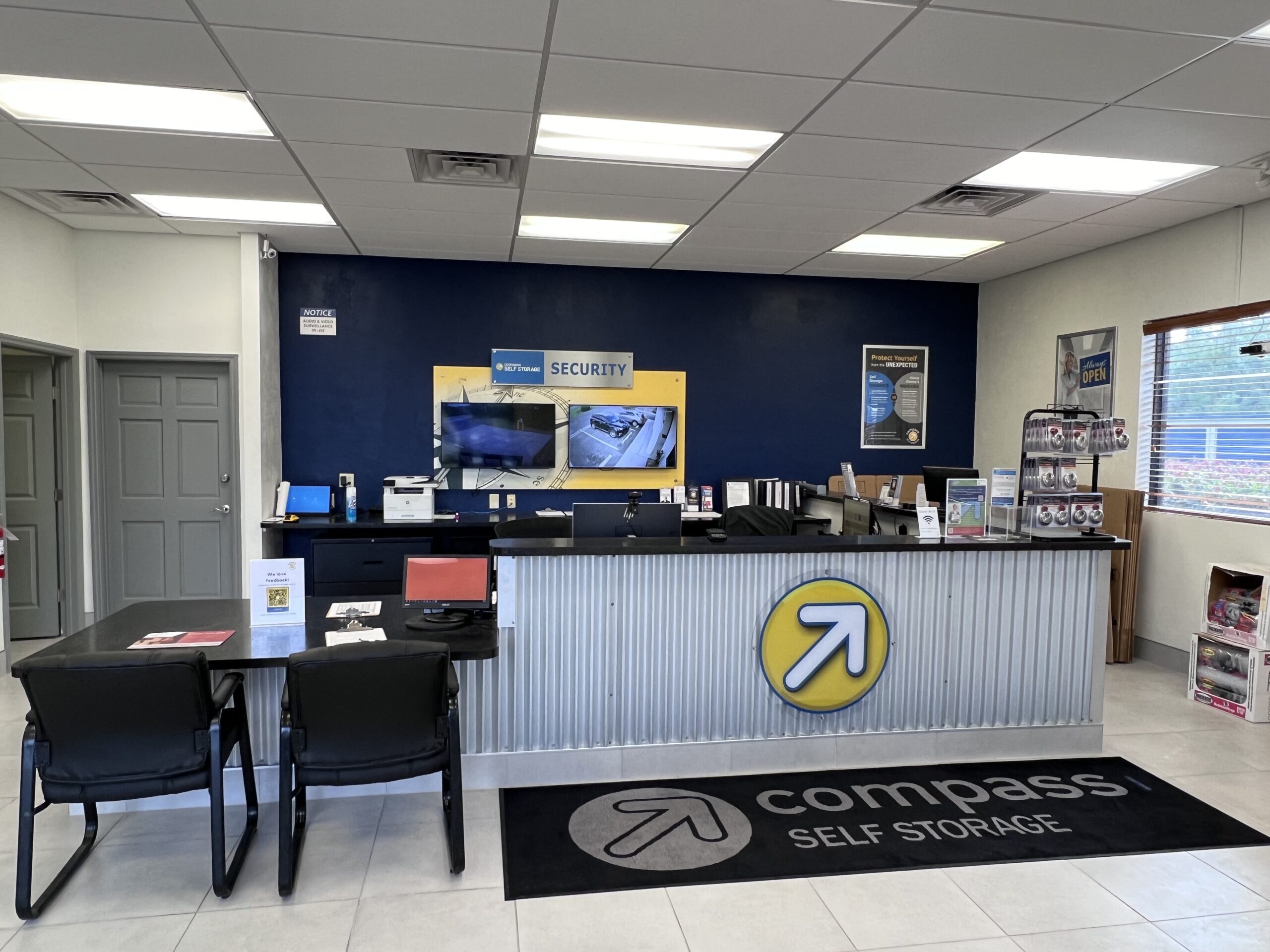 Service desk at Compass Self Storage.