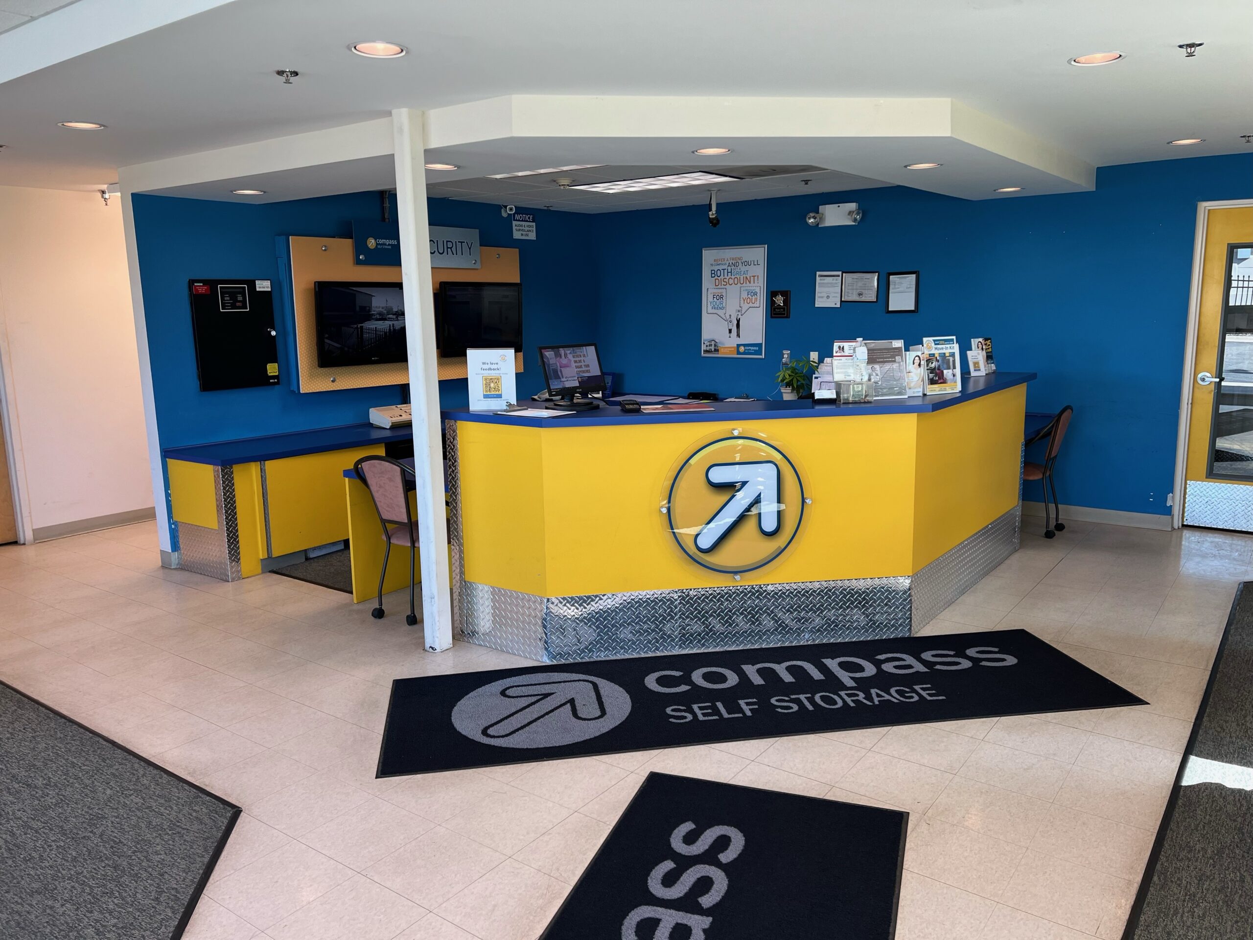 Service desk at Compass Self Storage.