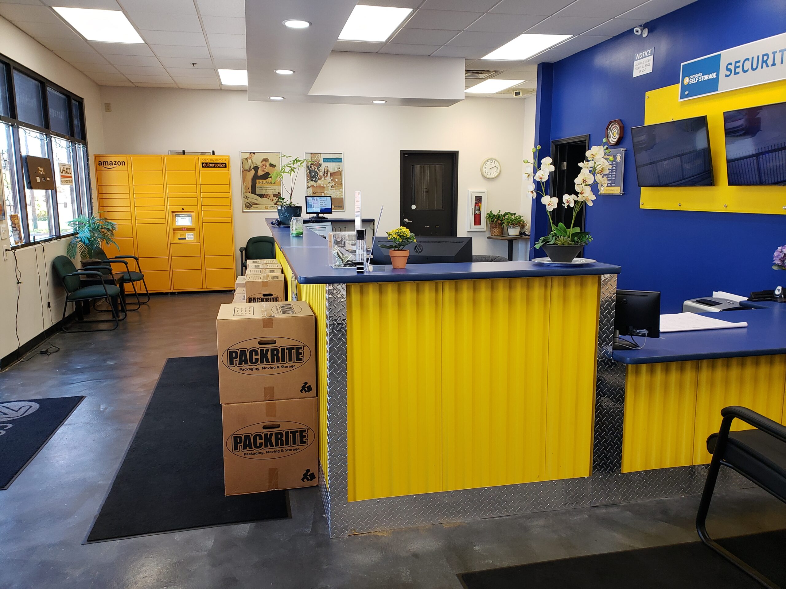 Service desk at Compass Self Storage.