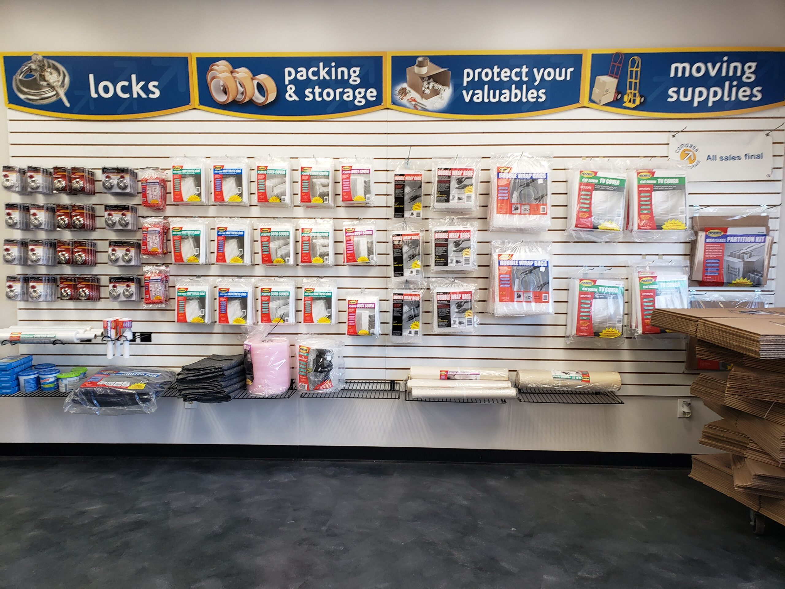 Packing supplies at Compass Self Storage.