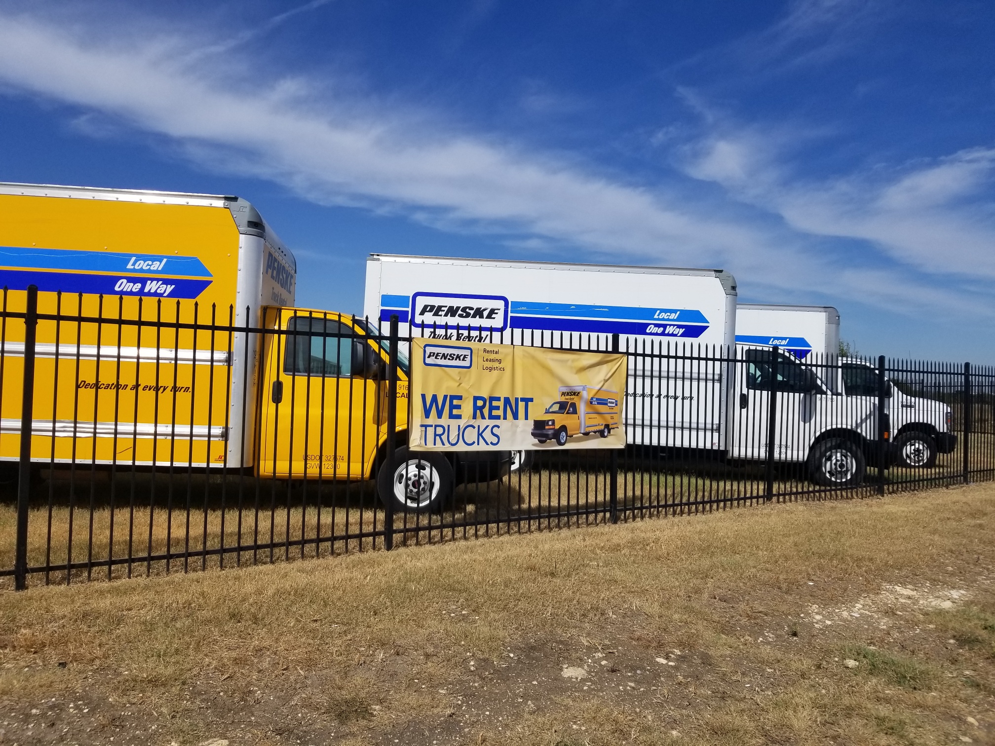 Penske moving trucks for rent at Compass Self Storage in Fort Worth.