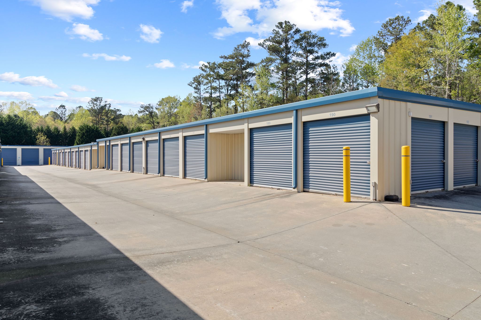 Drive-up units at Compass Self Storage.