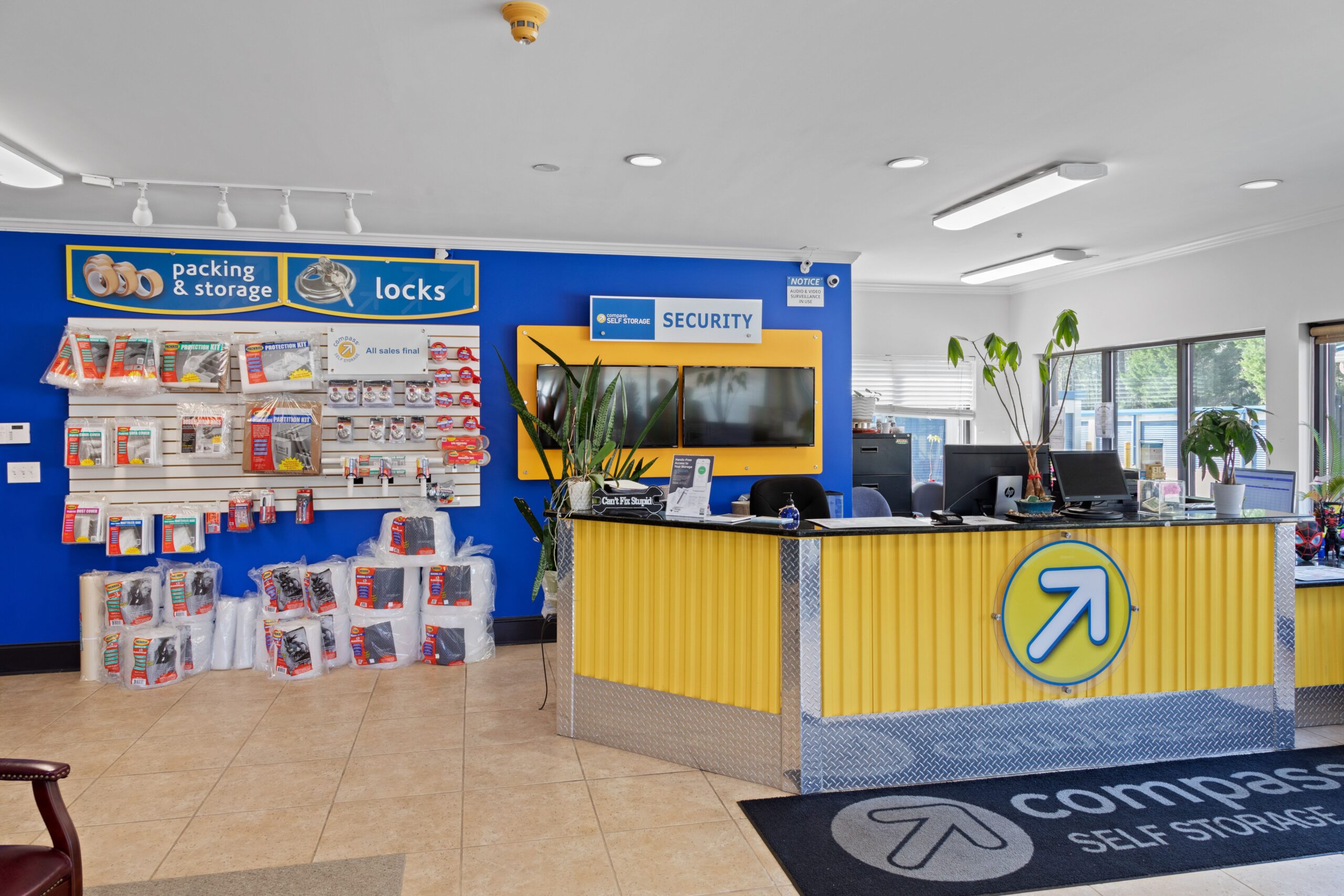 Service desk at Compass Self Storage.